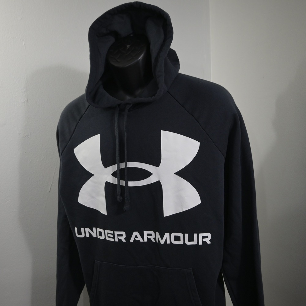 Under Armour Hoodie Mens XL Loose Fit Black Big Logo Pullover Fleece Sweatshirt